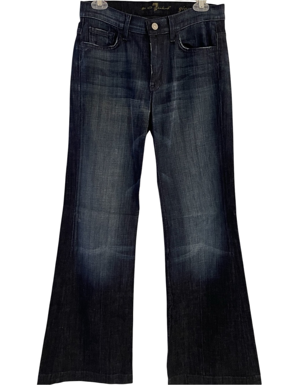 7 For All Mankind Dark Blue Vintage Wide Leg Stretch Jeans Mid-rise Size 28